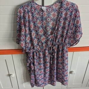 Merona red and blue draw string blouse
